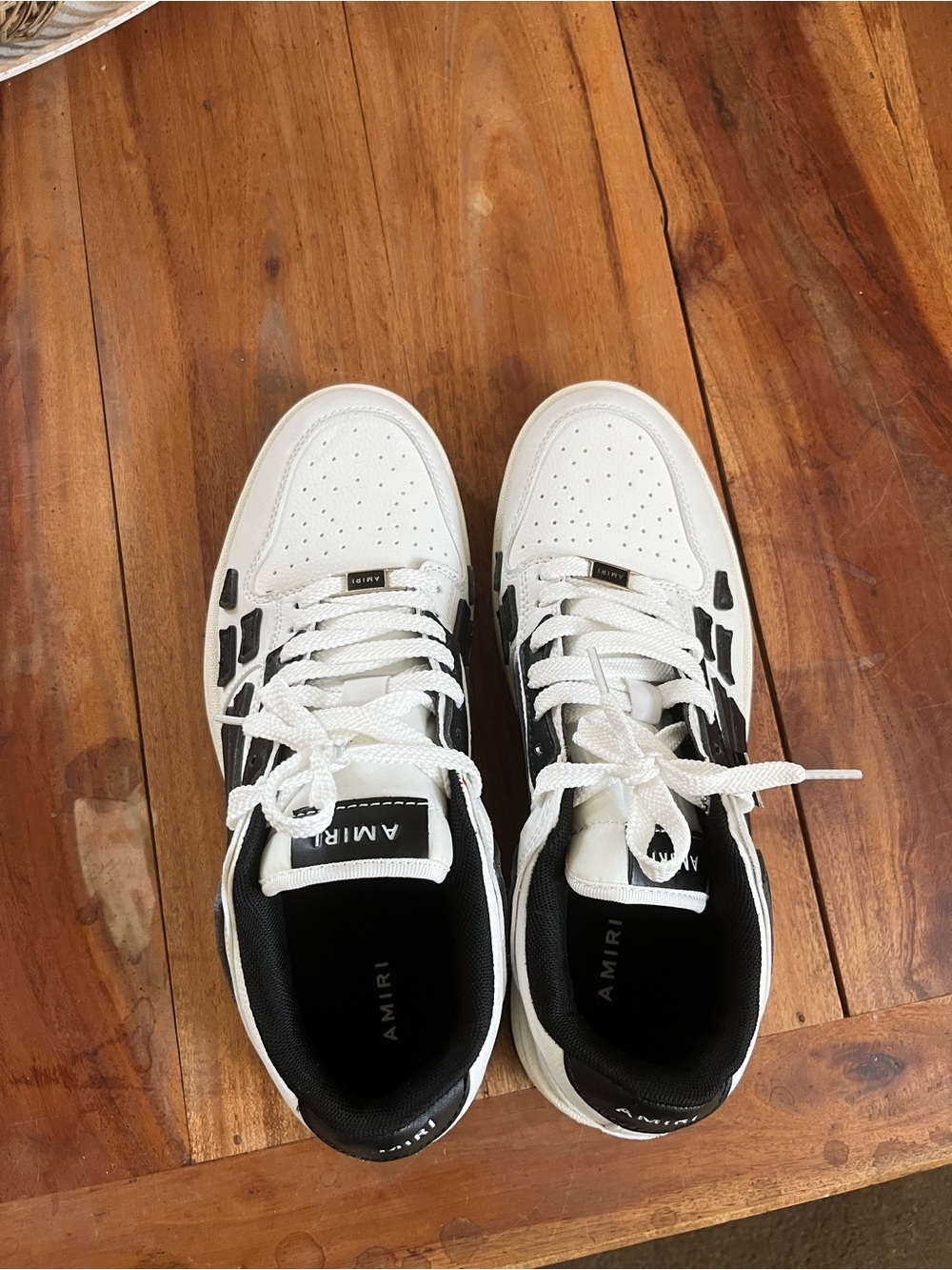 AMIRI Men's White and Black Low-Top Leather Sneakers with Contrast Panels